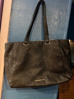 black pebbled faux leather tote